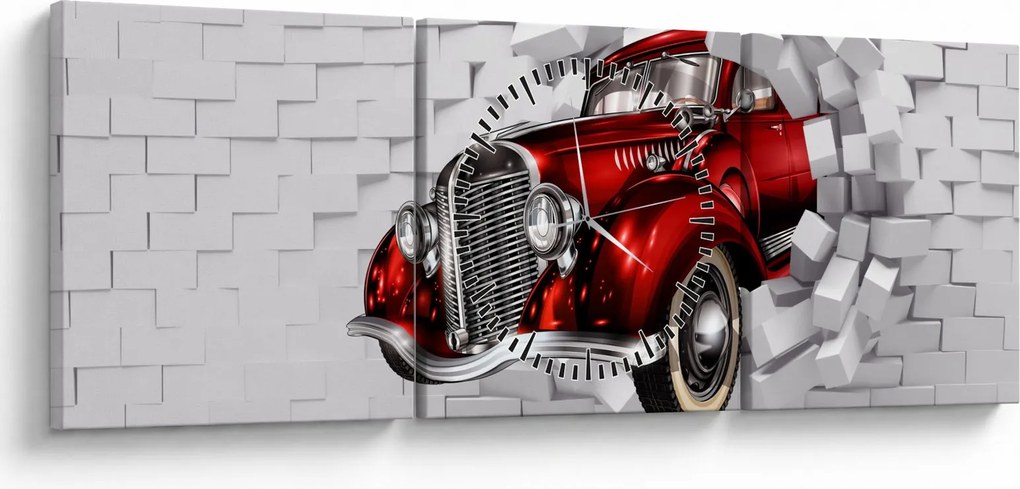 Obraz - Červené auto (s hodinami) (90x30 cm)