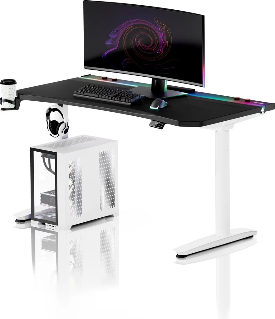 Elektrický herný stôl RGB s držiakmi, čierno-biely, 140 cm: Diablo X-Forge 1400