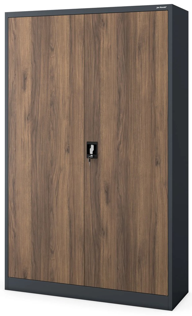 Kovová kancelárska skriňa na dokumenty, široká, antracit/orech, 1150x1850x400 mm: JAN II Eco Design