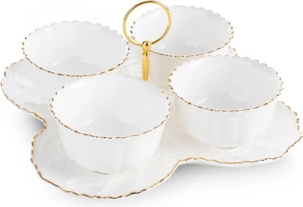 Sada štyroch šálok GAIA 07 na podstavci, krémová / zlatá