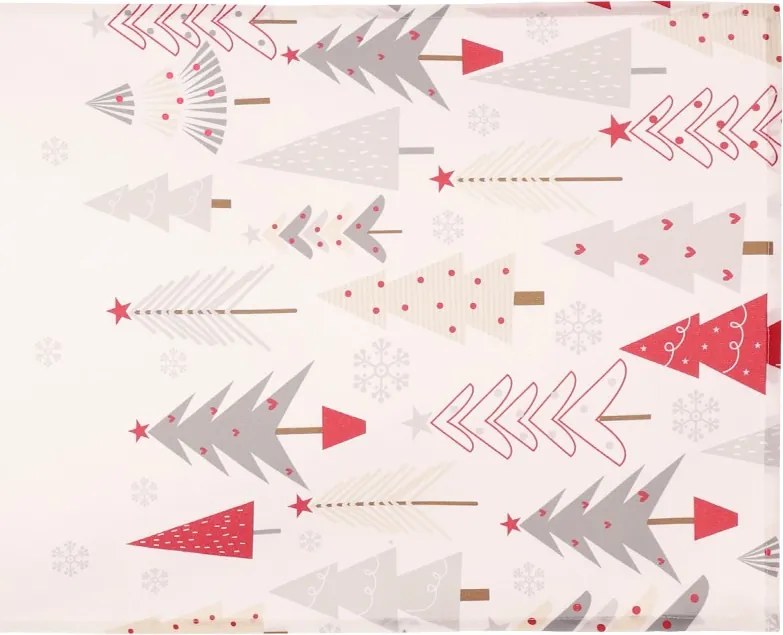 Vianočný behúň na stôl Stromčeky 150x40 cm, biely