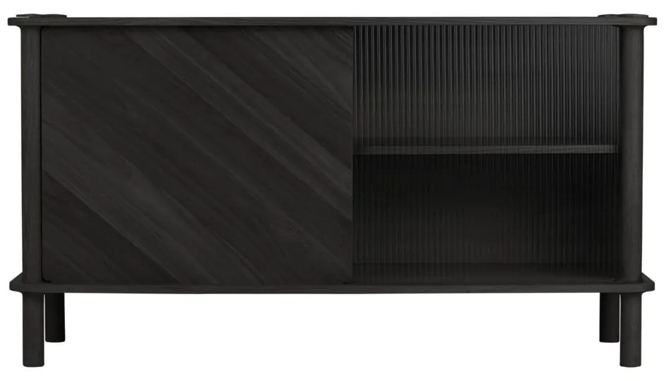 Čierna vitrína z dubového dreva s posuvnými dverami 135x73,5x48 cm Italic – UMAGE