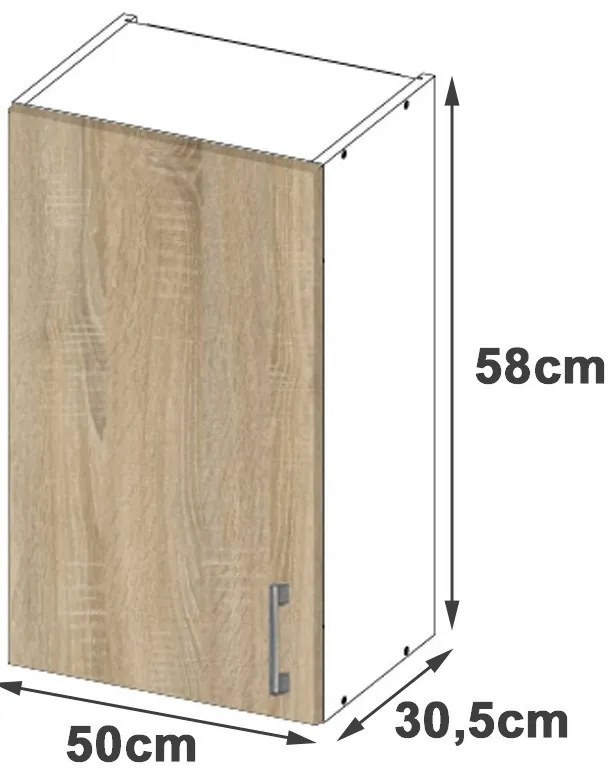 Kuchynská závesná skrinka Š 50 cm D1 Artus biela/sonoma