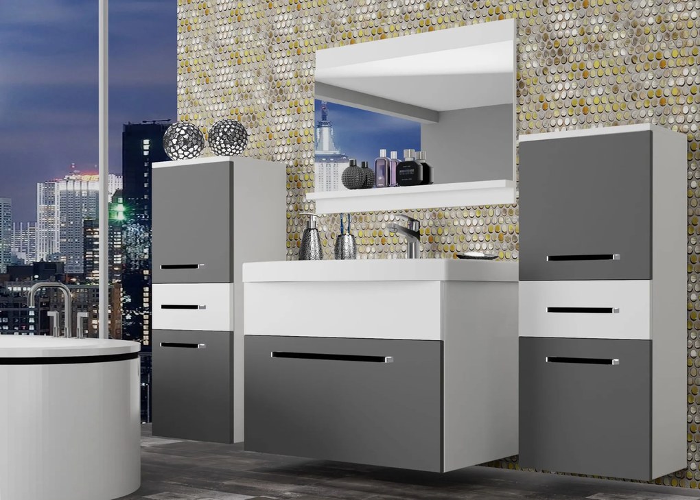 Kúpeľňový nábytok Belini šedý mat / biely mat + umývadlo + zrkadlo ROD M 4/0/W/SRW/0/ZW