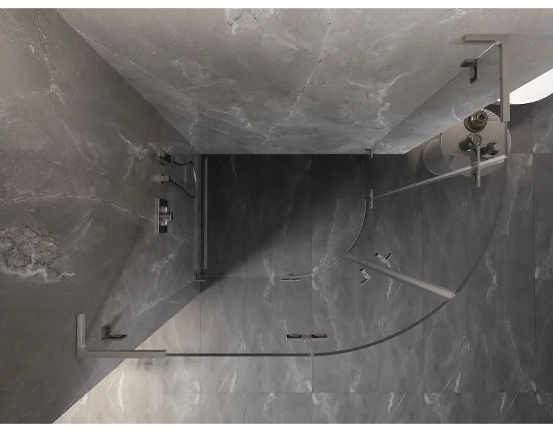 Mexen Lunar, L polkruhový sprchový kút naklápací doľava 90 x 70 cm, 8mm číre sklo, oceľový profil, 833L-090L-070P-97-00