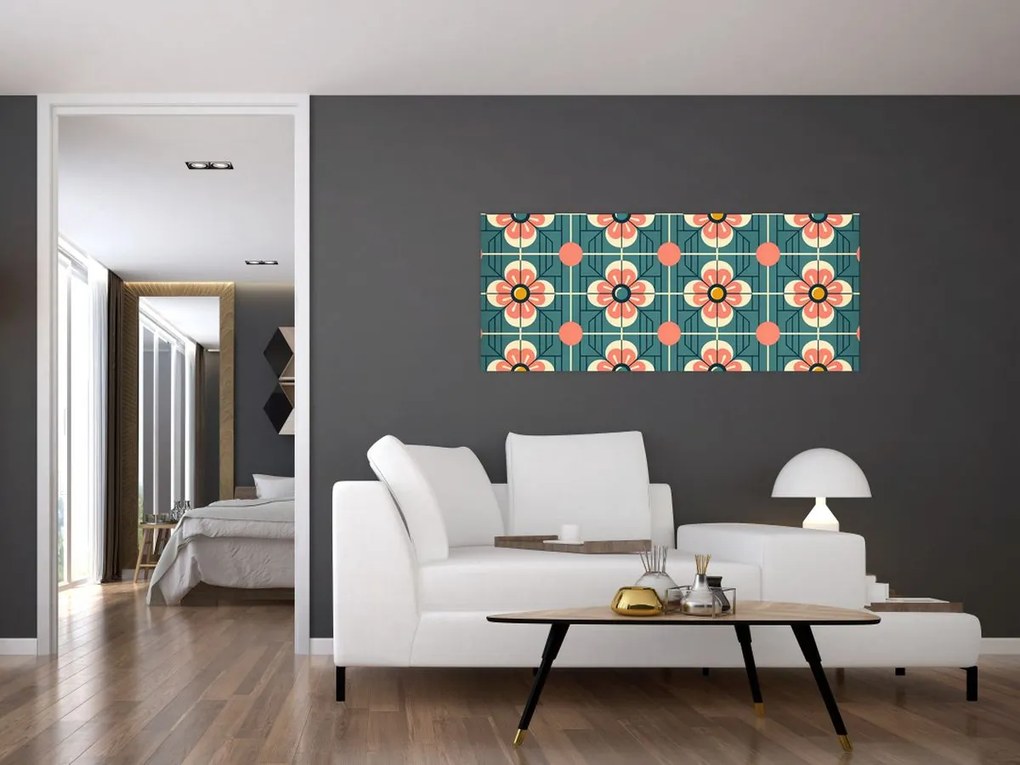 Obraz - Retro vzor s kvetmi (120x50 cm)