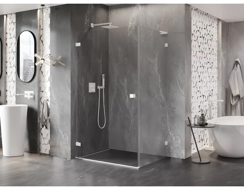 Mexen Lunar-B L, sklápací sprchový kút ľavý 90 x 80 cm, 8mm číre sklo, biely profil, 832L-090-080-20-00-L