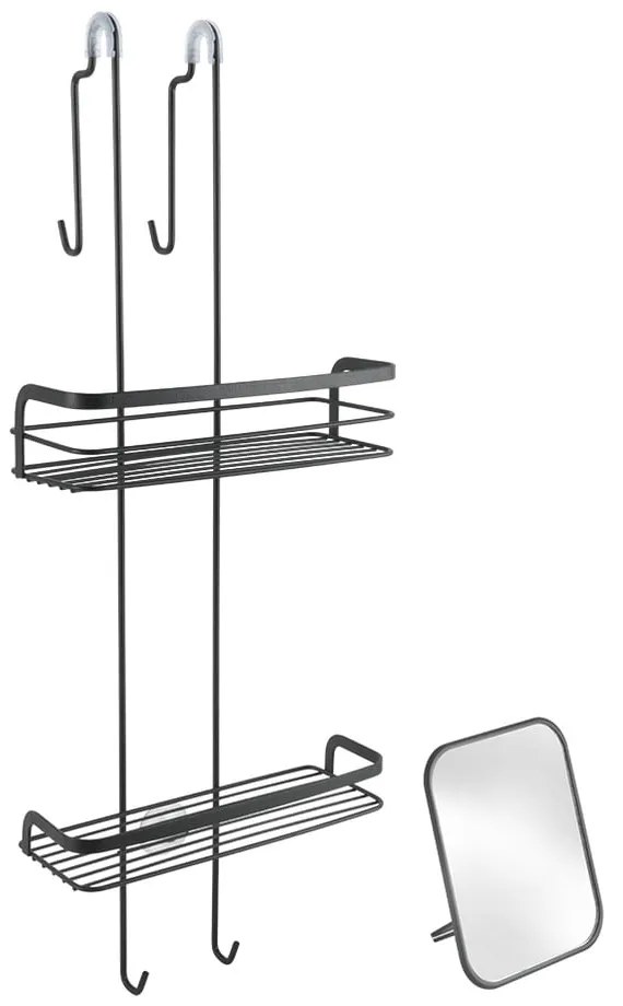 Matne čierna závesná oceľová kúpeľňová polička Lava – Metaltex