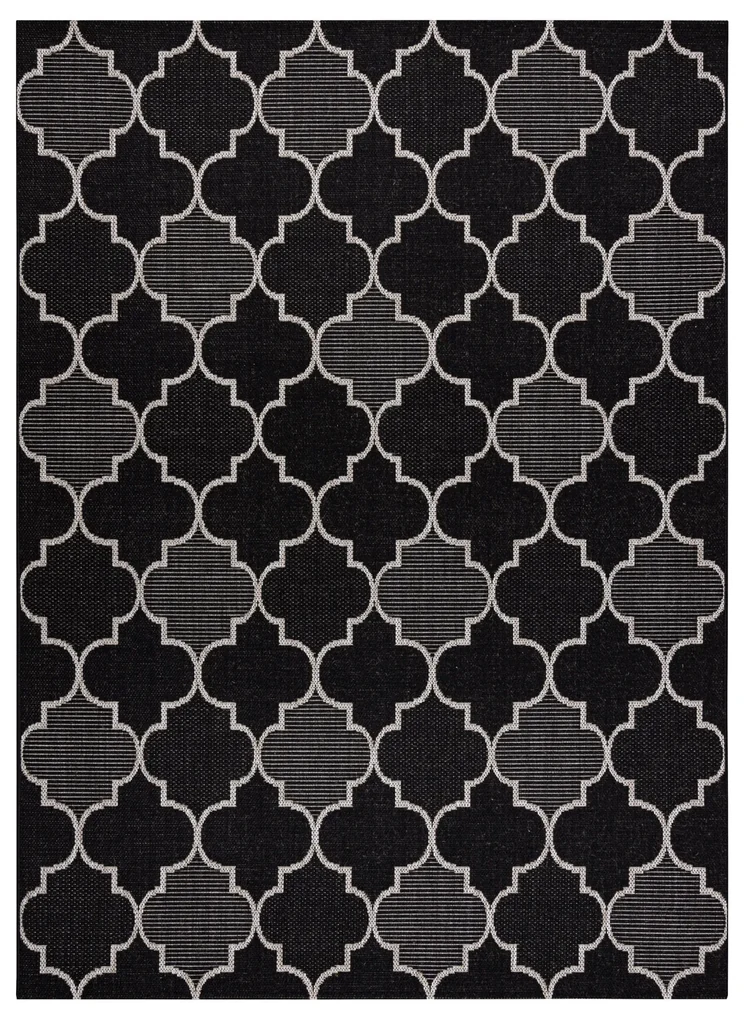 Šnúrkový koberec SIZAL FLOORLUX 20607 , marokánsky trellis, čierny / strieborný