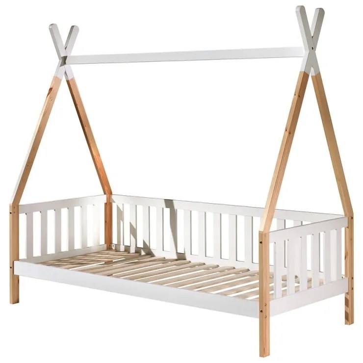 Biela domčeková detská posteľ z borovicového dreva s úložným priestorom 90x200 cm TIPI – Vipack
