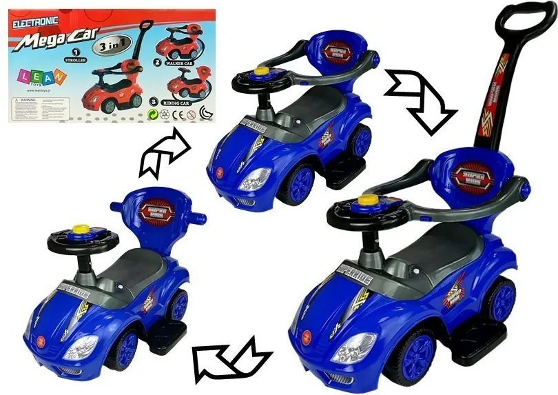 LEAN CARS Mega Car 3v1 Push Ride Blue