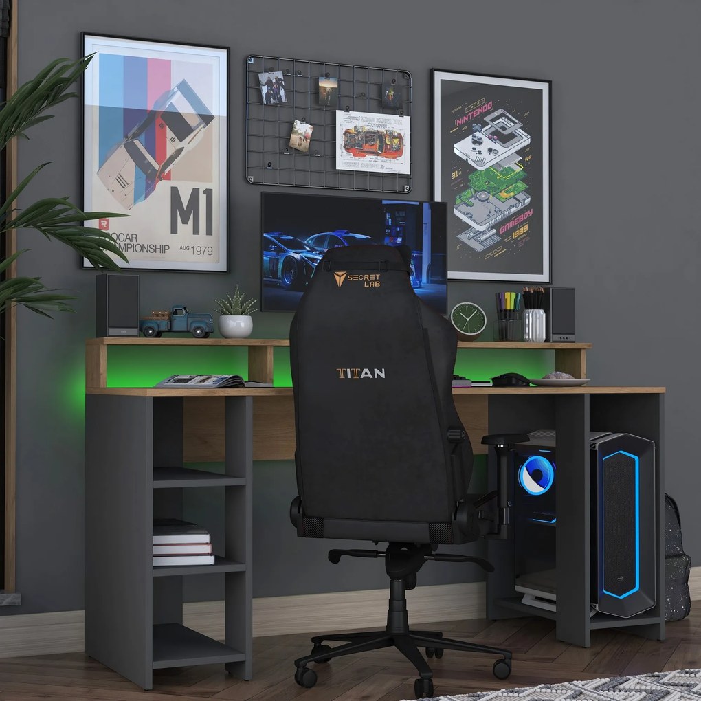 Písací stôl BOHEM s LED osvetlením orech/antracit