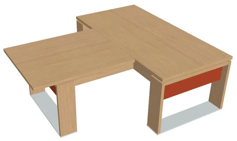 Stôl Verno+ S 200 x 220 cm s rokovacím prvkom, dub svetlý / oranžová