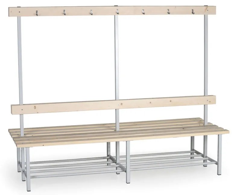 Šatníková lavica s vešiakmi, dĺžka 2000 mm - obojstranná