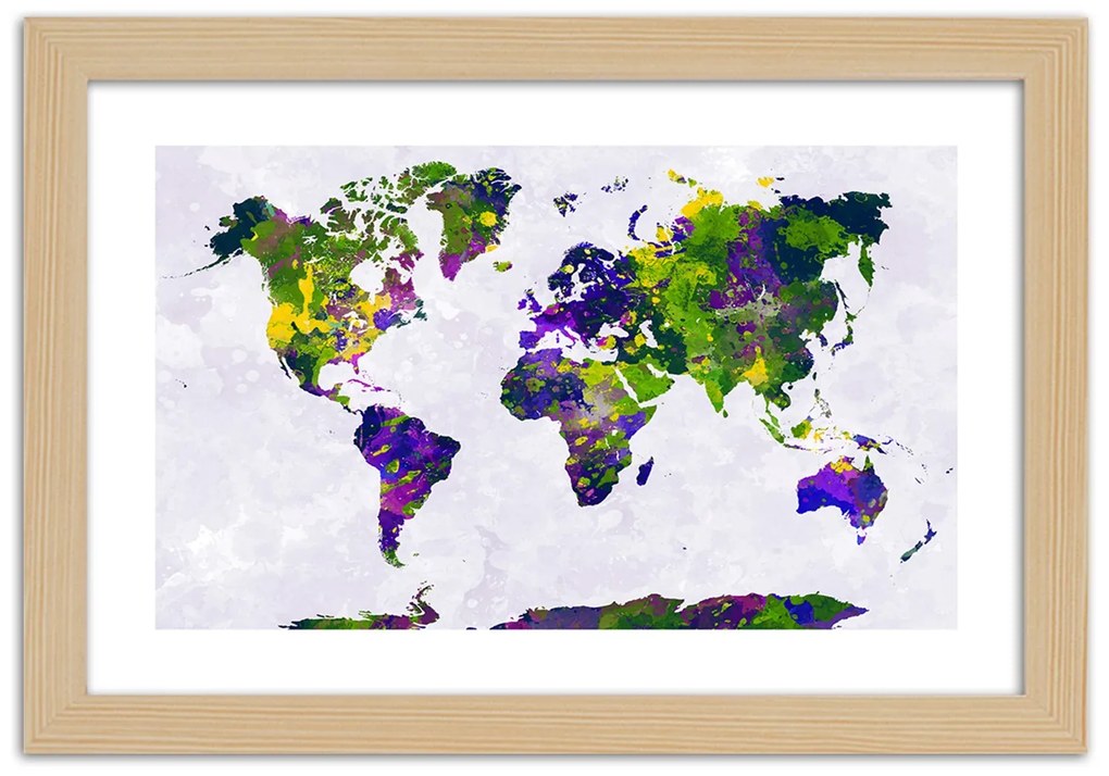 Gario Plagát Maľovaná mapa sveta Farba rámu: Bez rámu, Rozmery: 60 x 40 cm