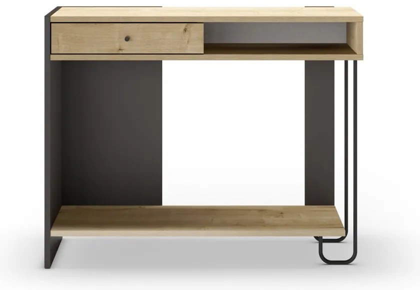 Konzolový stolík s doskou v dubovom dekore v čierno-prírodnej farbe 35x100 cm Saturne – Marckeric