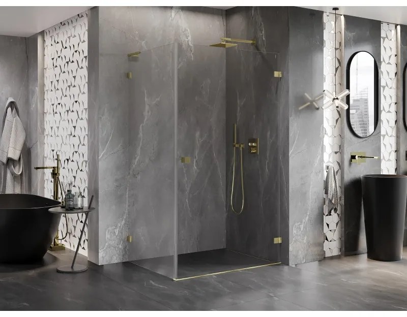 Mexen Lunar-B L pravý výklopný sprchový kút 95 x 90 cm, číre sklo, zlatá matná, 832L-095-090-55-00-P