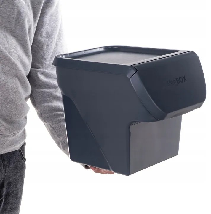 VILDE Sada 2ks úložných boxov VEGBOX na zemiaky a zeleninu s vetraním, VEGBOX antracit+sivý (14l )