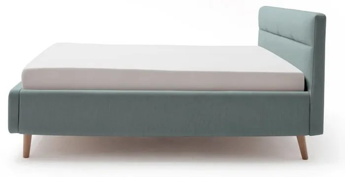 Svetlomodrá čalúnená dvojlôžková posteľ s úložným priestorom s roštom 160x200 cm Lotte – Meise Möbel