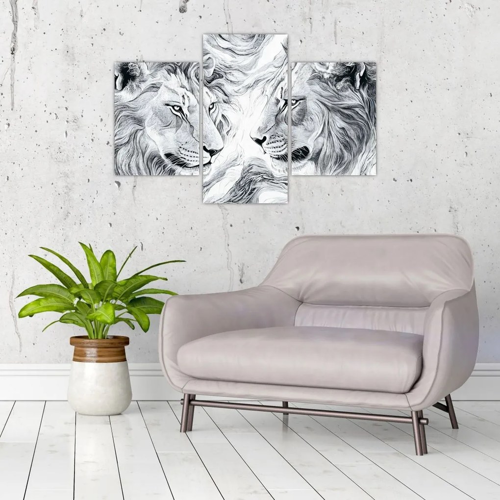 Obraz - Kreslené levie hlavy (90x60 cm)