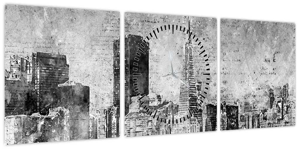 Obraz - Coffee art city (s hodinami) (90x30 cm)