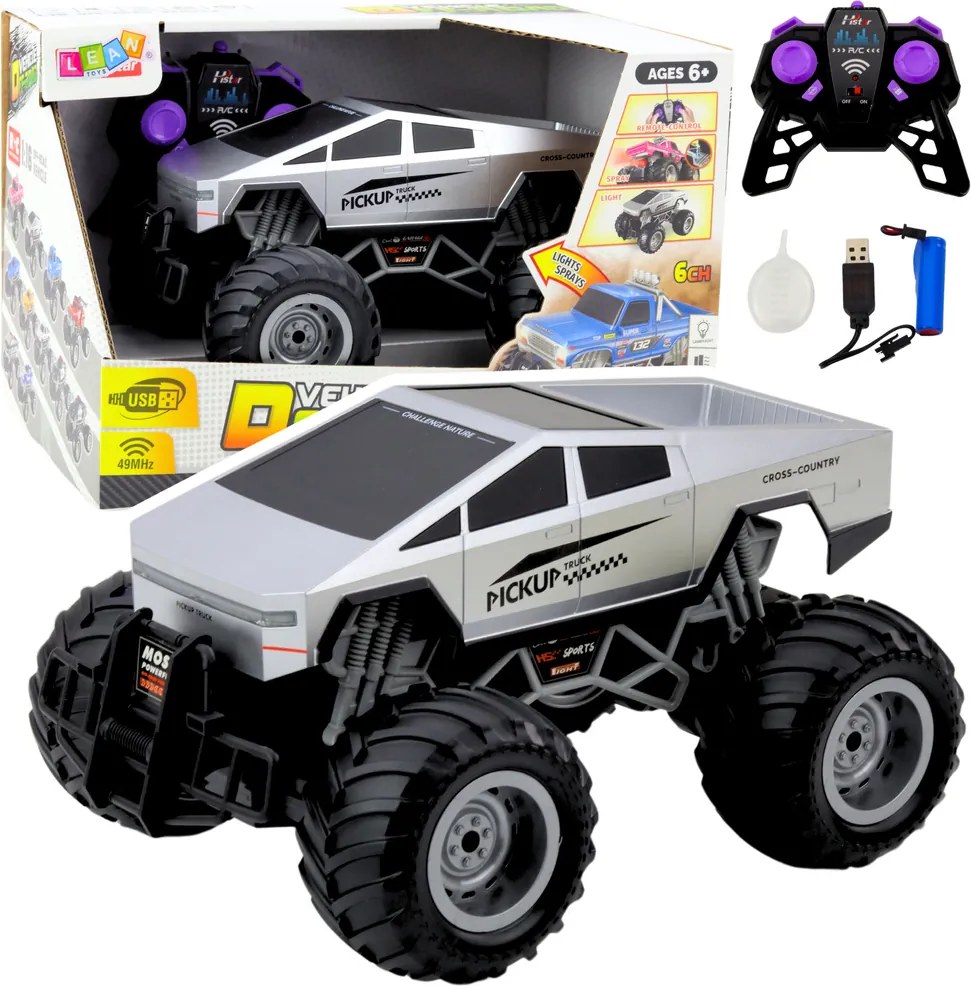 LEAN Toys Terénne auto RC na diaľkové ovládanie strieborné 1:16