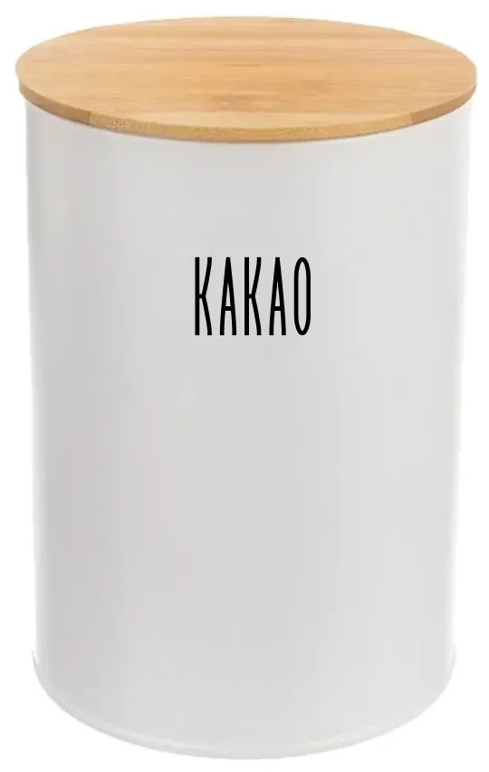 Dóza na potraviny, plechová, biela, s bambusovým vrchnákom - 1,3l