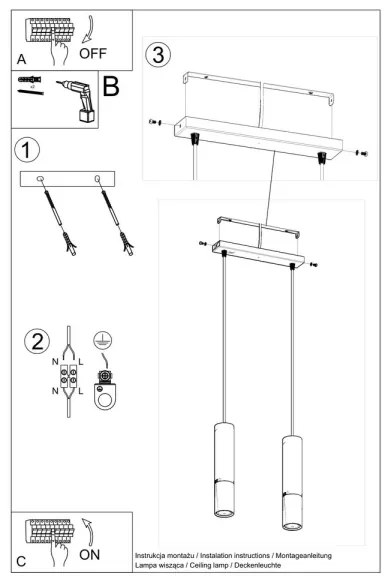 Sollux SL.0953 - Luster na lanku LOOPEZ 2xGU10/10W/230V čierna/zlatá
