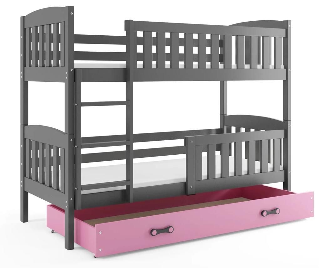 Poschodová posteľ KUBO - 190x80cm - Grafitová - Ružová