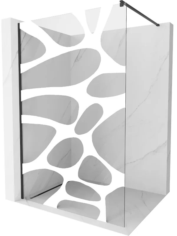 Mexen Kioto sprchová zástena 90x200 cm 8 mm, čierne, biely vzor, 800-090-101-70-97