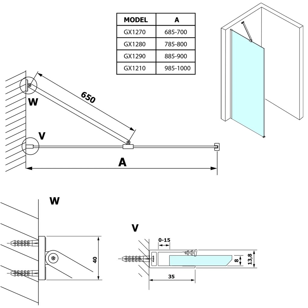 Gelco Gelco, VARIO BLACK jednodielna sprchová zástena na inštaláciu k stene, číre sklo, 800 mm, GX1280GX1014