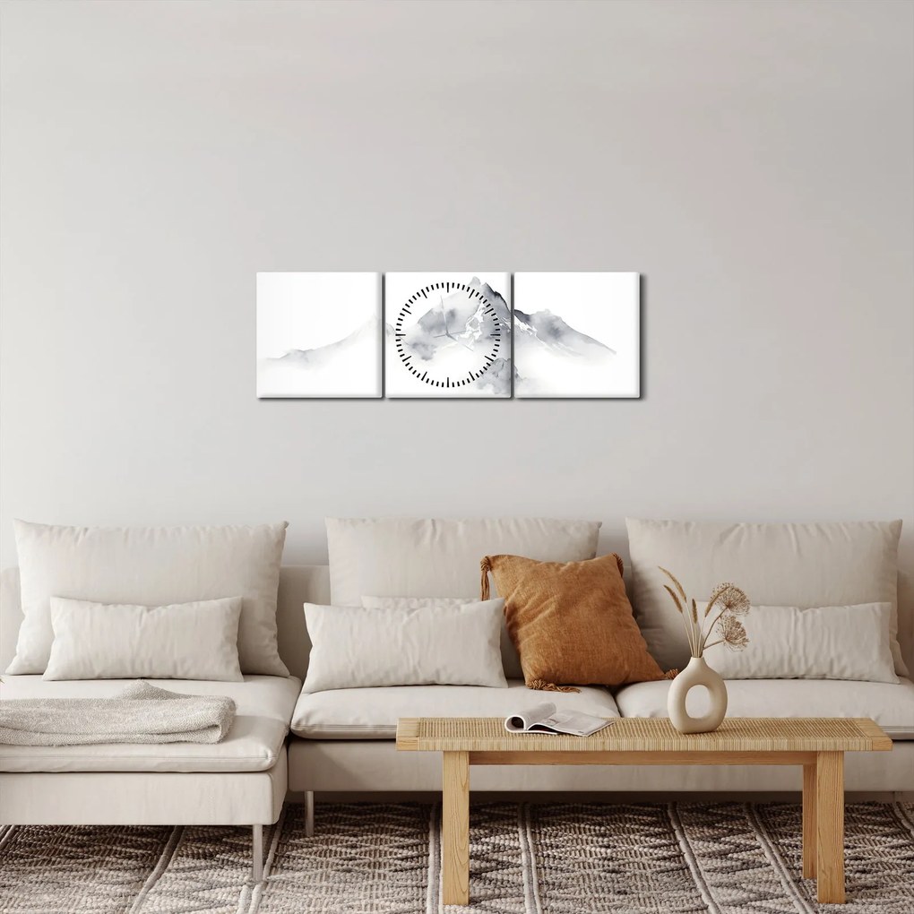 Obraz - Atramentová maľba hôr (s hodinami) (90x30 cm)