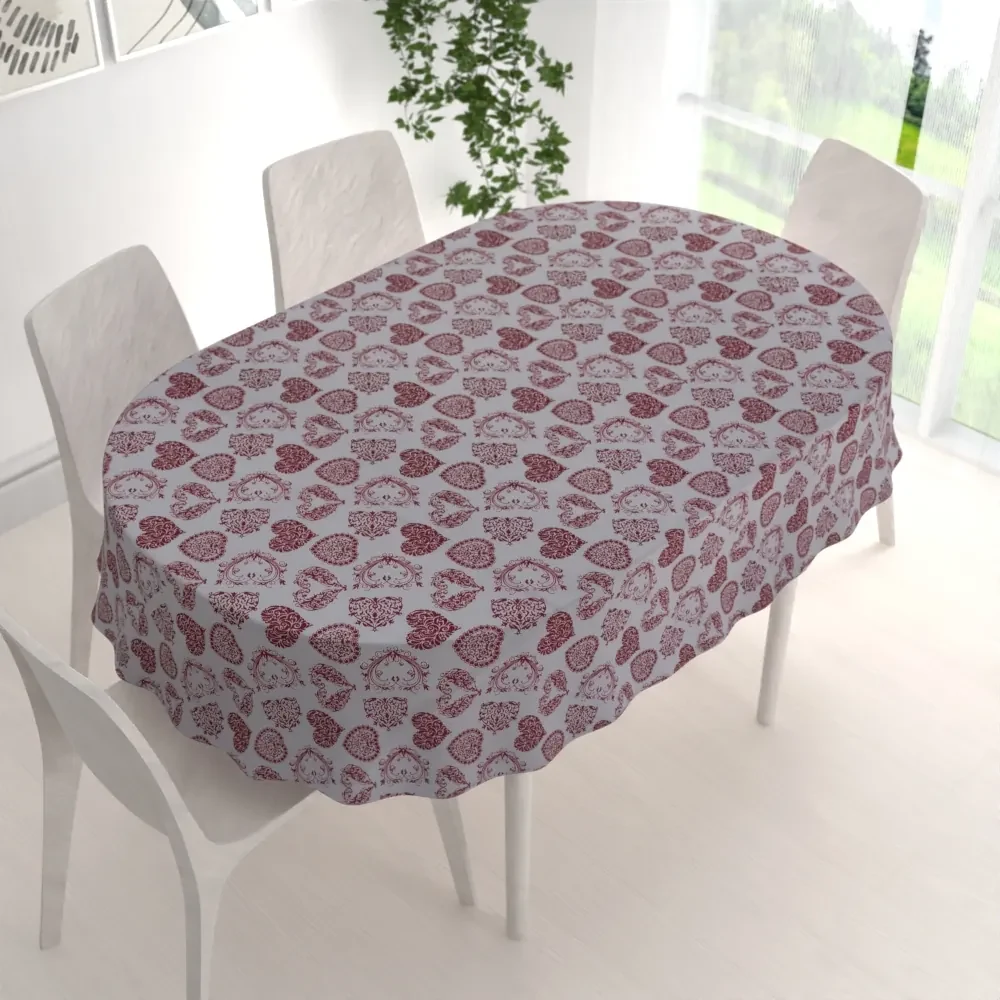Biante Dekoračný oválny obrus PML-095 Vínové srdcia na sivom 60x100 cm