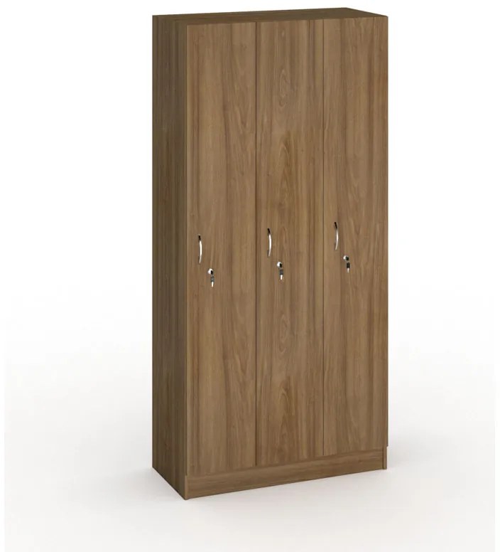 Drevená šatníková skrinka S5, 3 oddiely, 1900 x 900 x 420 mm, cylindrický zámok, orech