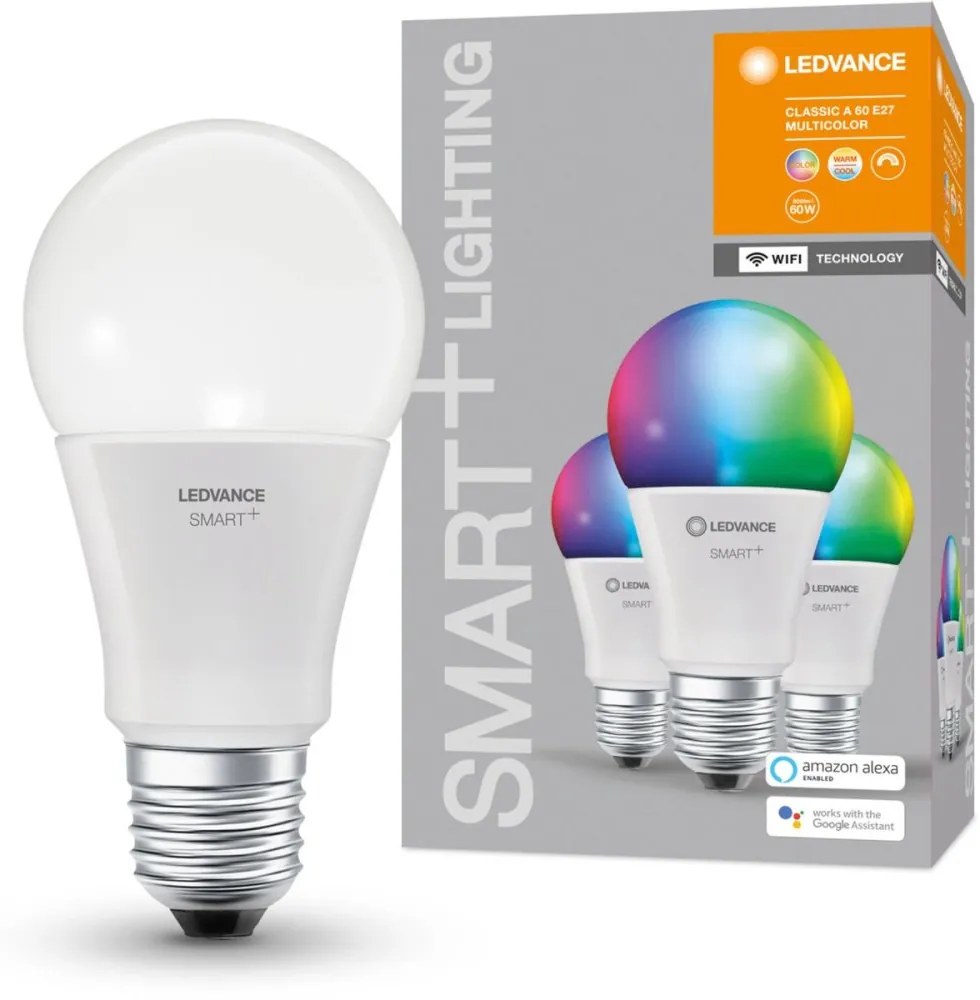 3PAK LED žiarovka E27 A60 9W 806lm CCT RGB LEDVANCE SMART+ WiFi Stmievateľná