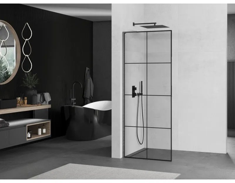Mexen Kioto L, sprchová zástena Walk-In 70 x 200 cm, 8mm číre sklo čierny vzor, grafitový profil, 800-070-103-66-77