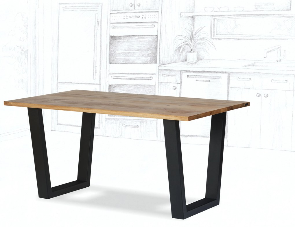 Wooded Jídelní stůl Austin z masivu DUB Velikost stolu: 220 x 100 cm, Hrana stolu: Rovná, Barva kovu: Černá