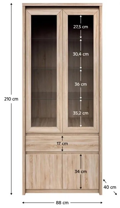 Kondela Vitrína NORTY 1Z4D, Dub sonoma