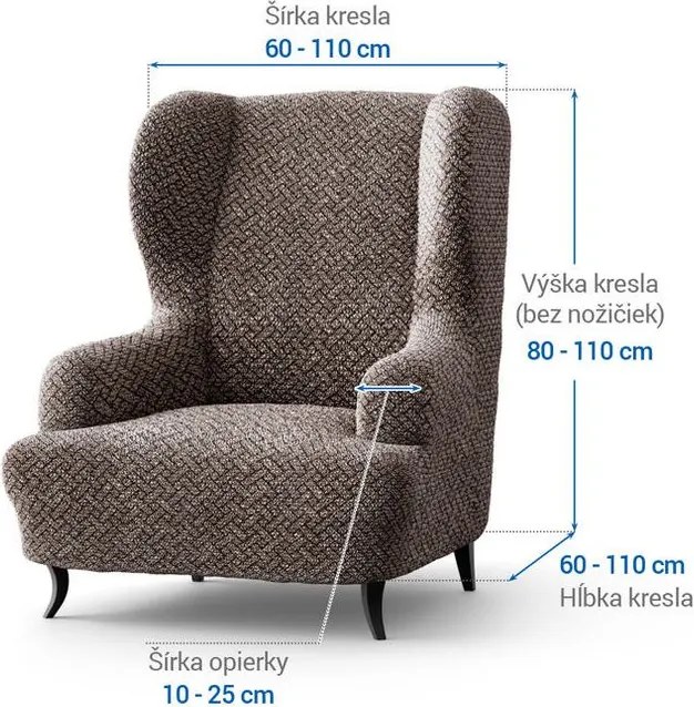 Bielastické poťahy VENEZIA hnedá kreslo ušiak (š. 60 - 110 cm)