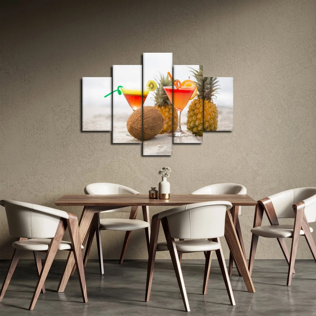 Obraz ananásov a pohárov na pláži (150x105 cm)