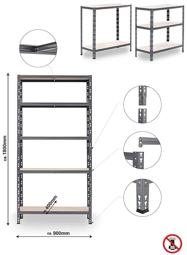 Trestles SUPER HIT - Policový regál 1800x900x400 sivý