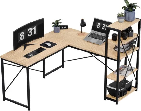 Rohový pracovný stôl s policami Leader 5.9 Dub Craft / čierny