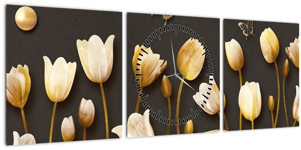 Obraz - Tulipány - abstraktné (s hodinami) (90x30 cm)