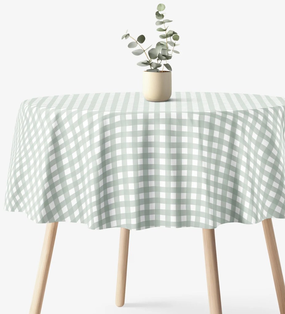 Goldea okrúhly obrus 100% bavlnené plátno - šalviovo zelené kocky Ø 110 cm