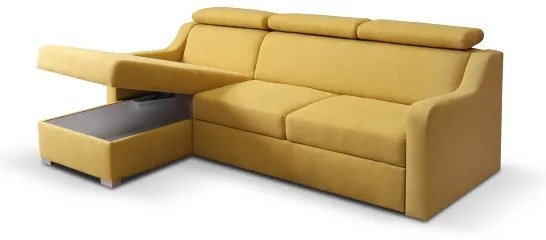 Univerzálna rohová rozkladacia sedačka PORTO so žltým poťahom a úložným priestor