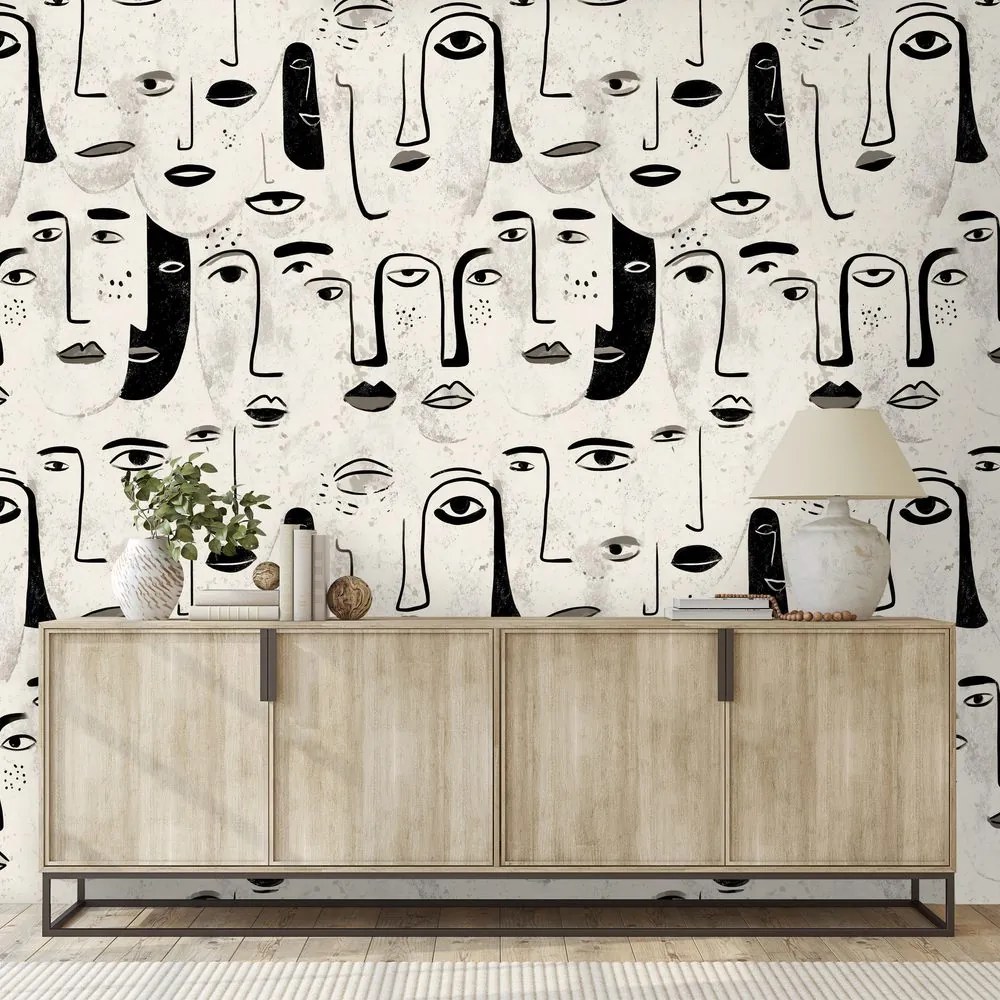 Samolepiaca tapeta abstraktné čiernobiele tváre