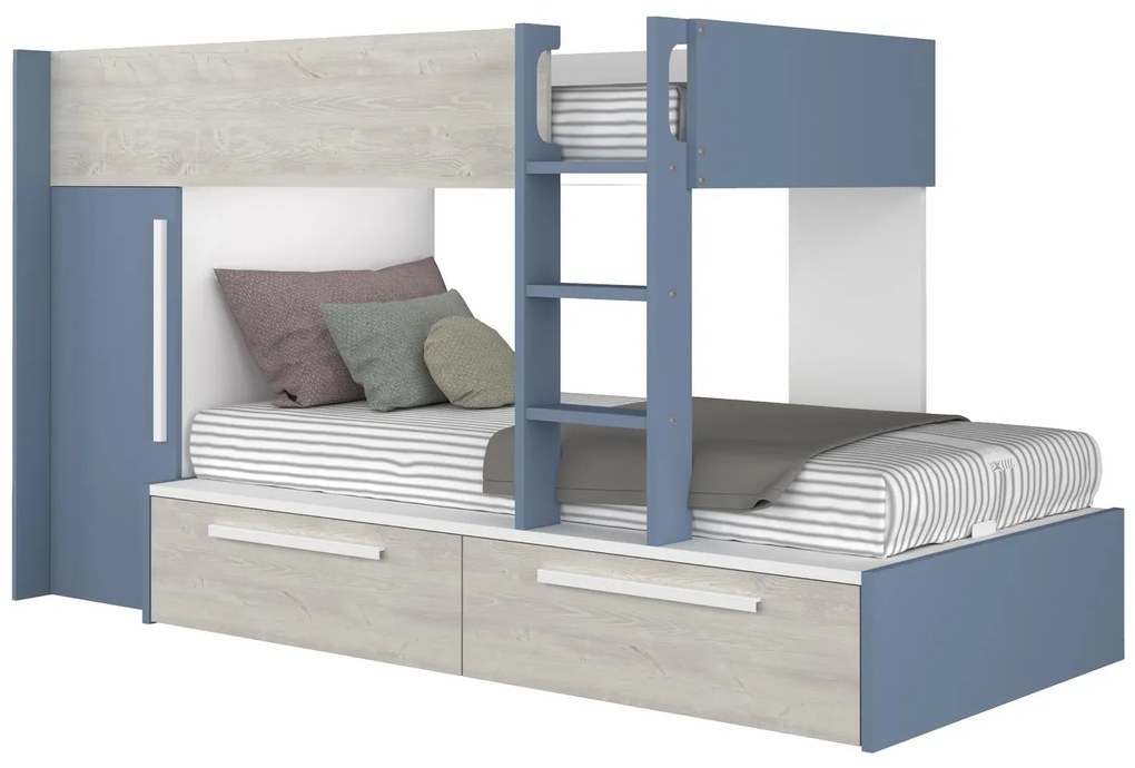 Detská poschodová posteľ so skriňou a šuplíky Cascina - smoky blue