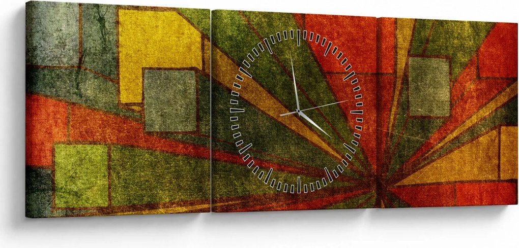 Obraz geometrické abstrakcie (s hodinami) (90x30 cm)
