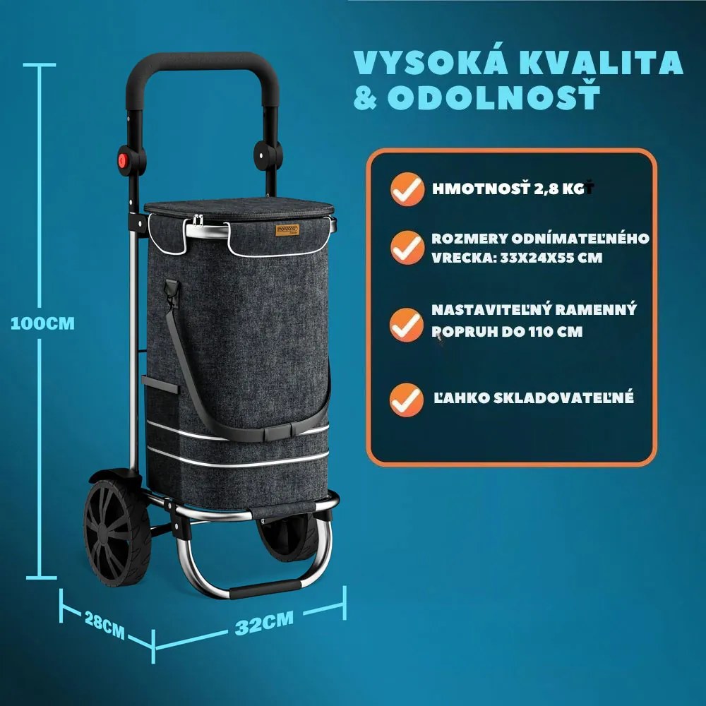 Nákupná taška na kolieskach EASY, 50l, čierna Jurhan