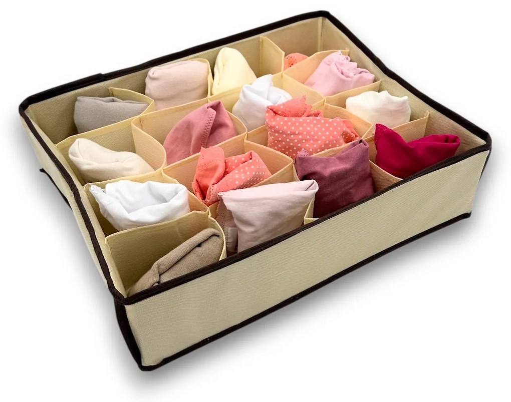 VERK GROUP Organizér na spodnú bielizeň, 16 priehradiek, KIPIT béžový, 38 x 28 x 10 cm